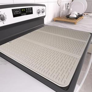 Stove Top Cover for Electric Stove - Foldable Glass Top Stove Cover Protector,Ceramic Flat Top Stove Cover, Induction Cooktop Protector, Oven Cover, 28" x 20" Dish Drying Mat (Taupe)