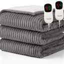 Homemate Electric Heated Blanket Queen Size - 84"x90" Heating Blanket Queen Size Dual Control 1/2/4/6/8 Hours Auto-Off 10 Heat Level Over-Heat Protection Soft Flannel Sherpa ETL Certification (Light Grey (Striped))