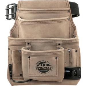 Graintex SS2280 10 Pocket Nail & Tool Pouch Beige Color Suede Leather with 2 Leather/Webbing Belt for Constructors, Electricians, Plumbers, Handymen, Standard