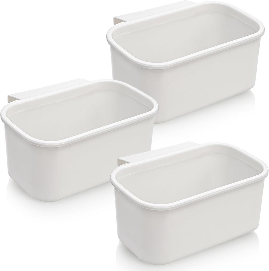 DEAYOU 3 Pack Hanging Cup Holders, Utility Rolling Cart Accessories, Hanging Storage Basket, Pencil Holder Makeup Organizers for Art Craft Supplies, Home, Kitchen, Office, White, 10.2''x5.5''x4.7''