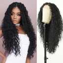 Kinky Curly Black Synthetic Glueless Lace Front Wigs 13x4 T Part Water Wave Transparent Pre Plucked Hd Lace Front Glueless Wig Wet and Deep Wave Wig for Black Women 30 Inch