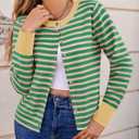 Saodimallsu Womens Striped Cardigan Sweaters Button Down Lightweight Color Block Crewneck Long Sleeve Knit Fall Cardigan (Green)