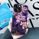 Case for iPhone 15 Pro,Fits Glossy Case Design for Girl Women,Stained Glass Flower Floral Purple