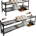 Shoe Rack, Expandable Shoes Organizer Metal Shelf Stand, 2 Tier Stackable Long Shoe Storage Holder For Closet, Floor, Entryway, Garage, Bedroom, Door Entrance For 12-18 Pairs, 45.6 inches Black