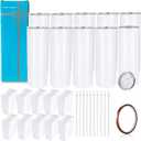 YOUKE OLA 10 Pack Sublimation Tumblers Bulk Straight Skinny Tumbler Blanks 20oz for Heat Transfer, Individual Gift Boxed, Double Wall Insulated Tumbler with Shrink Wrap Films & Heat Tape & Straws