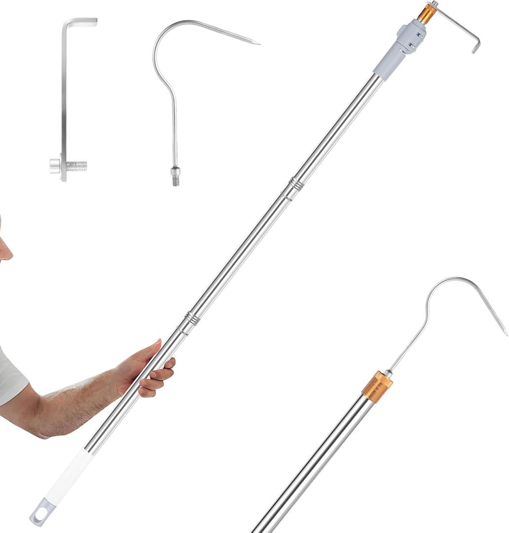 Truck Bed Grabber Tool, Truck Cargo Grabber Reach Retriever Tool 34-70" Thickened Stainless & Sturdy Truck Cargo Retrieval Pole with Two Hooks - Efficient, Easy Use, Portable - For Pickups, Cargo