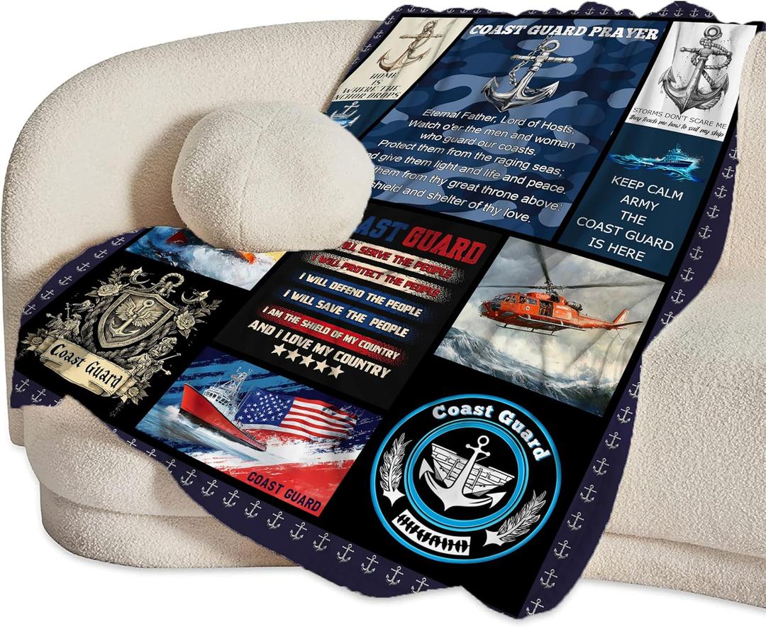 Coast Guard Blanket Soft Fuzzy Fleece Navy Coastal Anchor Blankets Decor Cozy Warm Plush Flannel Blanket Gifts for Men Women Boys Girls Home Chair Sofa Couch Bed 50"X40"