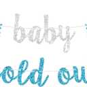 Baby It's Cold Outside Banner, A Little Snowflake is on the Way, Welcome Sweet Snowflake, Winter Boys Baby Shower Gender Reveal Party Decorations Blue Glitter