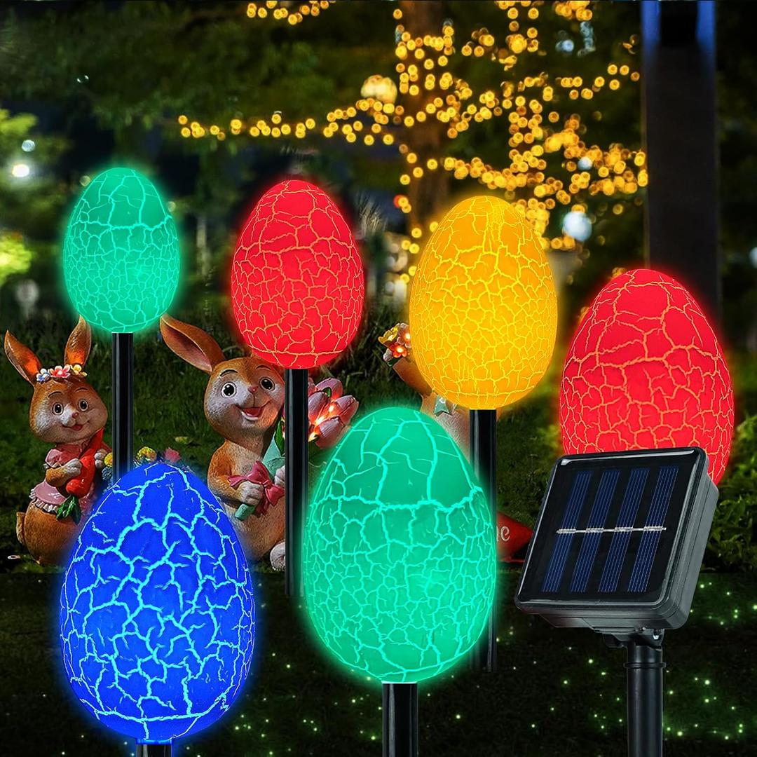 12 Packs Jumbo Solar Giant Easter Egg Lights, large Eggs Pathway Lights for Garden-8-Auto- Modes Waterproof LED Outdoor Decor with Stakes, Auto On, IP65 Weatherproof, Party Lawn Decorations for Easter