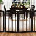 Freestanding Pet Gate for Dogs, Indoor Wooden Foldable Dog Gate for House, Doorway, Stair, 80 Inch Wide, 4 Panels 32",Brown