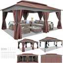 HOTEEL Gazebo 12x20, Outdoor Gazebo on Clearance with Double Ventilated Arc Roof, Privacy Curtains & Mosquito Netting, Easy Set up Canopy Tent with Stable Metal Frame for Patio, Brown (Upgraded 2.0)
