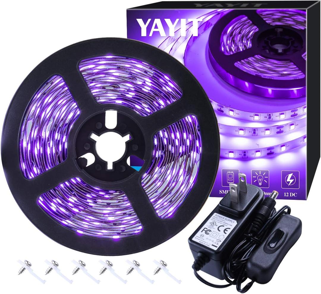 20ft LED Black Light Strip Kit,360 Units,12V Flexible Blacklight Fixtures, 6m LED Ribbon for Indoor Home Bedroom Decoration Fluorescent Dance Party,Non-Waterproof