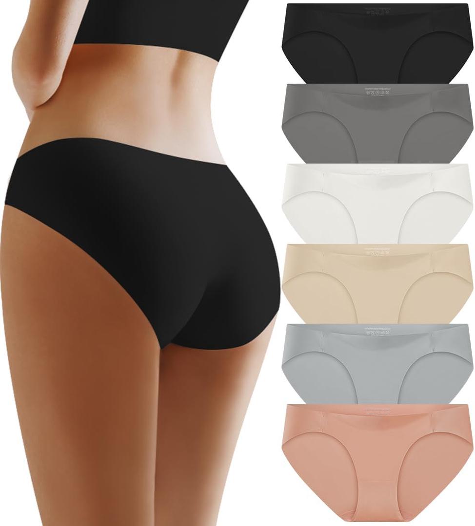 Seamless No Show Underwear:Comfort Sexy Low Rise Womens Panties Stretch Invisible Bikini Briefs Ladies Panty 6 Pack (Small)