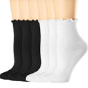 Mcool Mary Womens Socks, Ruffle Turn-Cuff Casual Ankle Breathable Cool Knit Cotton Lettuce Crew Frilly Sock, 6 Pack