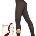 iceROSE Fleece Lined Tights Women - Sheer Black Thermal Leggings Thick Warm Pantyhose Fake Translucent Dress for Cold Winter (Small-Medium)