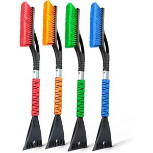 EcoNour 27" Aluminum Snow Brush 4 Pack with Ice Scrapers for Car Windshield and Window | Car Snow Scraper and Brush with Ergonomic Foam Grip Winter Accessories (Orange, Pink, Green, Blue)