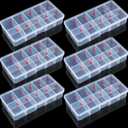 6 Pieces Nail Art Tip Storage Organizer Box with 10 Number Empty Spaces Transparent False Nail Tip Storage Case Container Clear Plastic Grid Box for Fingernail Crystal, Jewelry, Accessories