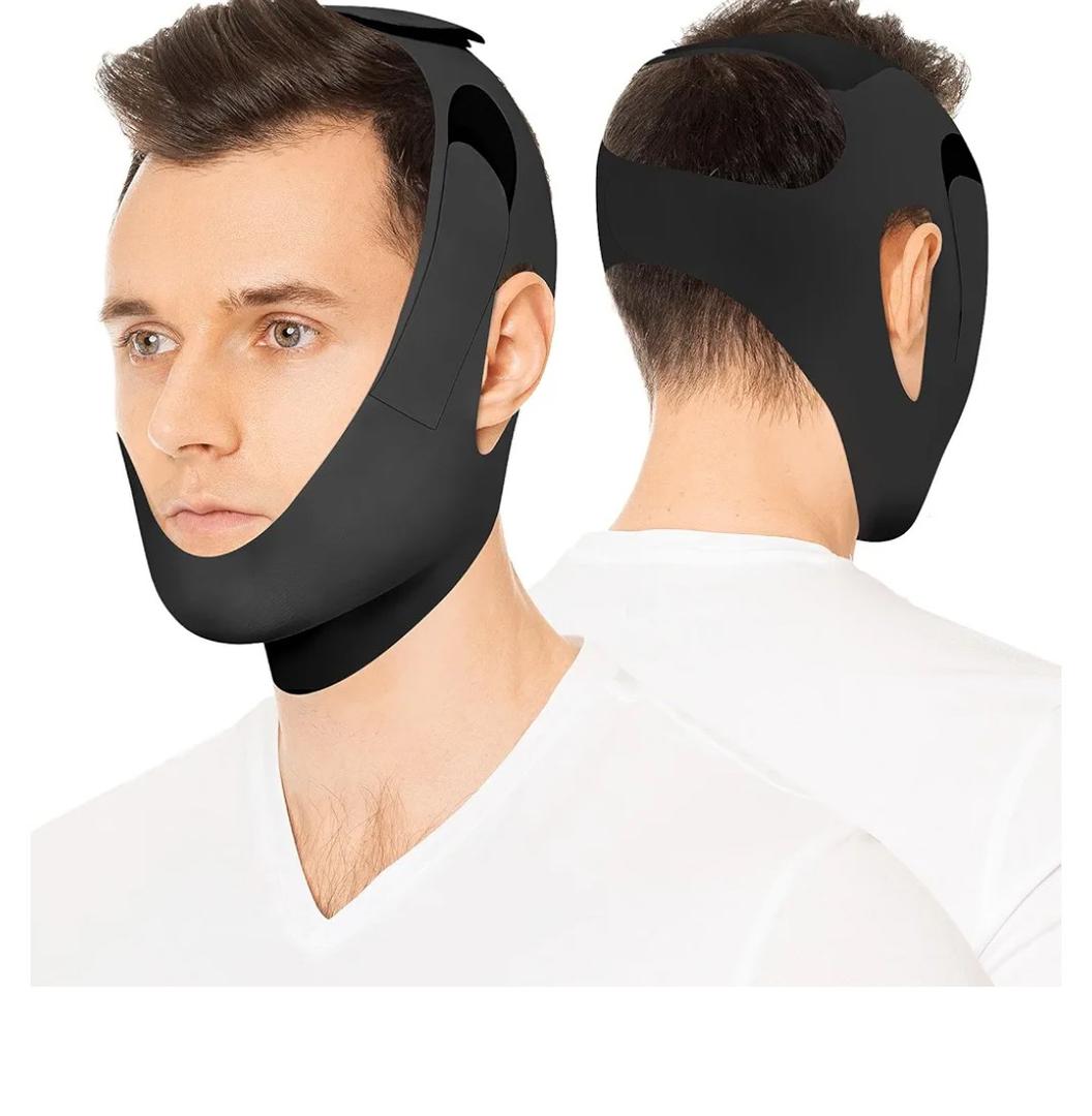 OHELEEP Anti Snore Chin Strap for CPAP Users, Snore Stopper Adjustable, Chin Strap for Sleeping Comfortable Stop Snoring Solution, Anti Snoring Devices Breathable and Reusable, Black, M