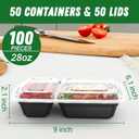 Dealusy 50 Pack (100-Piece) 28 oz Meal Prep Containers Reusable with Lids 2-Compartment, Sturdy Leakproof Food Safe, Microwave Freezer Dishwasher Safe, To Go Take Out Plastic Food Storage, Black