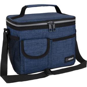 opux Insulated Lunch Bag for Men Women, Leakproof Heather Navy Lunch Box for Work, Portable Soft Lunch Cooler Bag with Shoulder Strap, Adult Lunchbox Lunch Pail for Kid Boy Girl School, 14 Can/8L