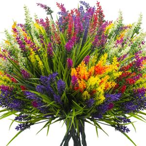 Grunyia Artificial Lavender Plants with Mixed Color Flowers, 20 Bundles, Outdoor Decorative Grass