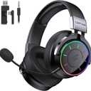 COOLV 2.4GHz Wireless Gaming Headset for PS5, PC, PS4 - RGB Light Gaming Headset, 60 HR Battery, 7.1 Surround Sound, Bluetooth 5.4 Gaming Headphones with Mic (Black)