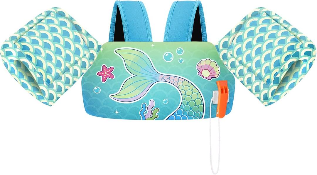 HeySplash Toddler Swim Vest, Toddler Floaties Fit 10-20-30-50-55 Lbs, Children Swimming Jacket 1-2-3-5-6 Year Old, Kids Float Swim Jacket Arm Water Wing, Puddle Pool Jumper Swim Aid,Boys,Girls ,Nios C-Fishtail, for kids 22-55 lbs