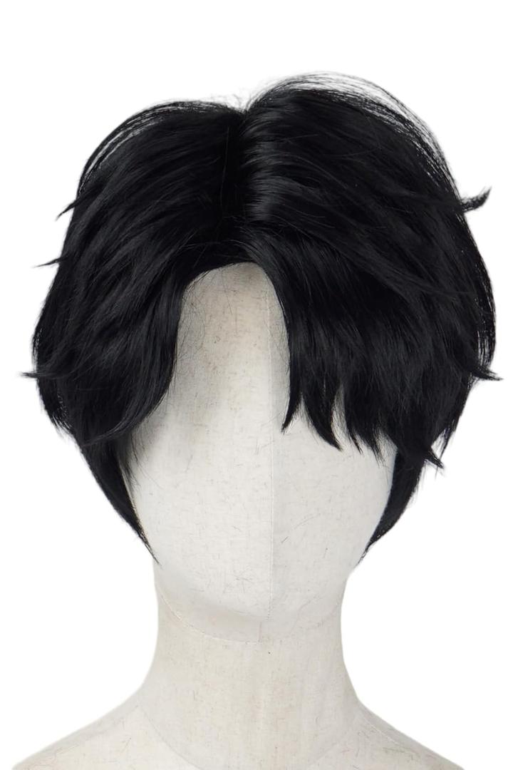 Anime Cosplay Wigs Black Layered Short Wigs for Men Halloween Party Costume Wig