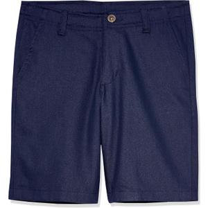 Izod Boys' School Uniform Adaptive Chino Shorts, Adjustable Waistband, Velcro Closure, and Faux Buttons (7, Navy)