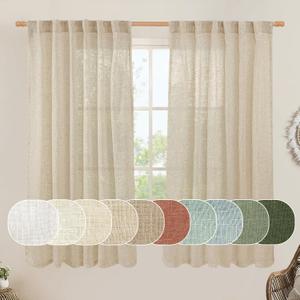 LAMIT Natural Linen Blended Curtains 63 Inch for Bedroom, Light Filtering Semi Sheer Burlap Curtains Farmhouse Boho Back Tab and Rod Pocket Drapes for Dining Room, 2 Panels (52 x 63 Inch, Linen)
