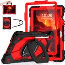 WESOROL Case for Samsung Galaxy Tab S10 Lite/S10 FE/S9 FE 10.9 Inch (2025/2023) Galaxy Tab S9 11 Inch,Shockproof Cover for Samsung S9 FE with Rotating Stand Screen Protector Pencil Holder,Black Red