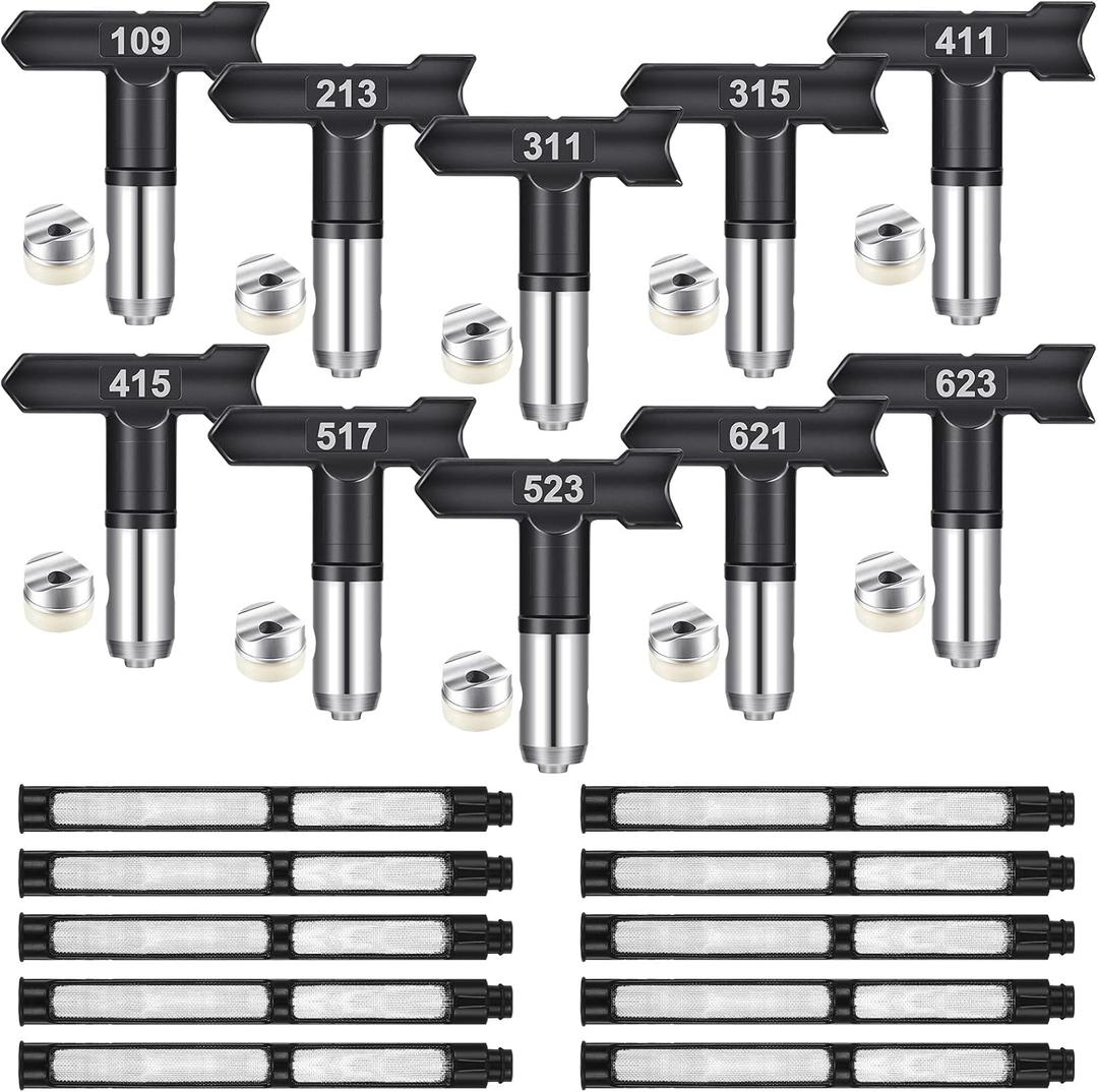 Amyhill 10 Pcs Spray Tips Airless Paint Sprayer Nozzle Tip and 10 Pcs Airless Spray Gun Filter Reversible Tip Paint for Sprayer Accessories(109, 213, 311, 315, 411, 415, 517, 523, 621, 623)