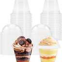 Szsrcywd 50 Pack 9 oz Clear Plastic Cups,Disposable Dessert Cups with No Hole Dome Lids,Crystal PET Party Cup for Parfait,Salad,Ice Cream,Cold Drink,Cupcake
