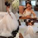 Magicdress Princess Bow Long Girls Lace Dresses Kids Wedding First Communion Tulle Ball Gown 57 (White)