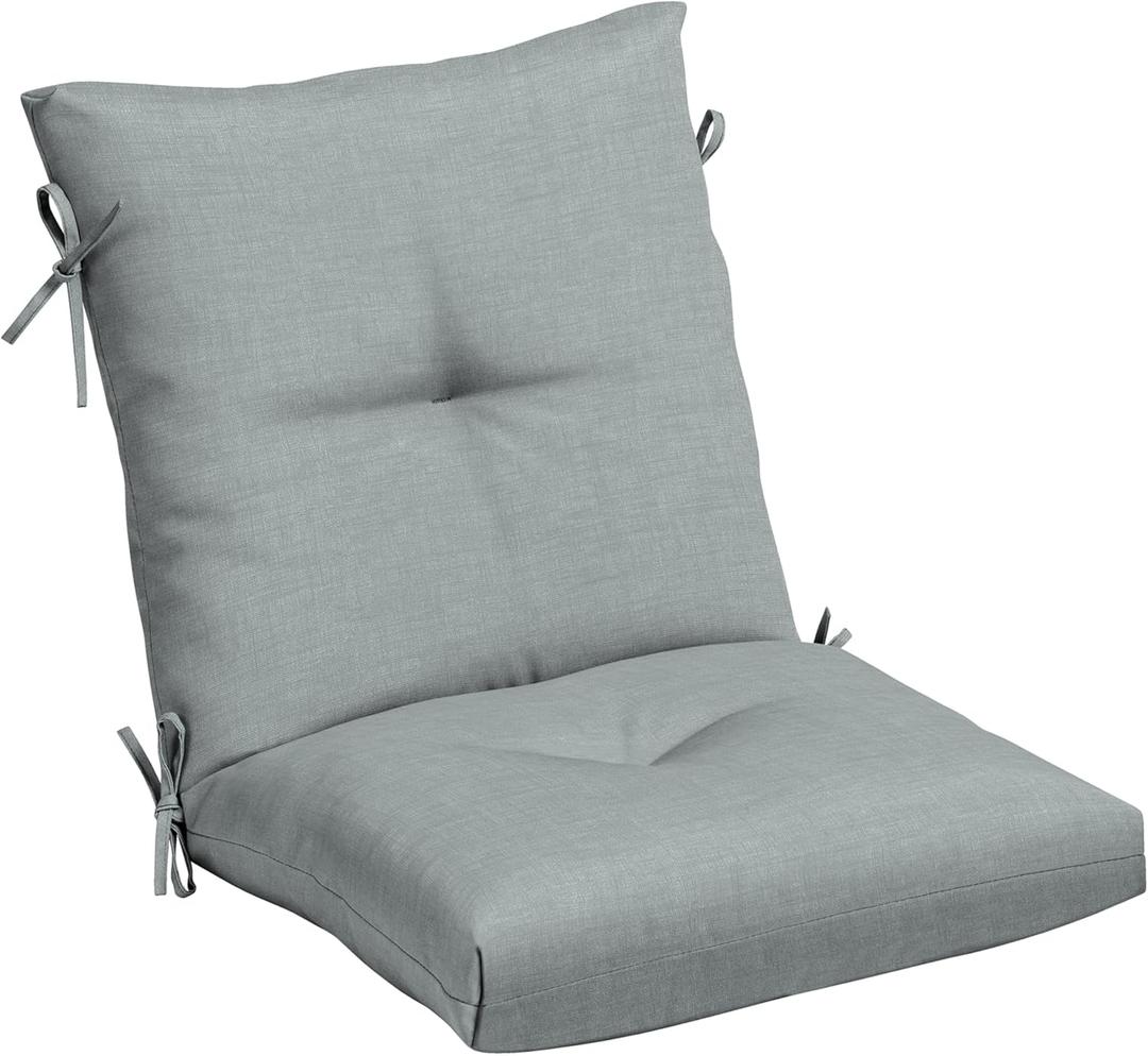 Arden Selections Outdoor Plush Modern Tufted Blowfill Dining Chair Cushion, 21 x 40, Water Repellent, Fade Resistant, Tufted Cushion for Dining and Bistro Chairs, Stone Grey Leala