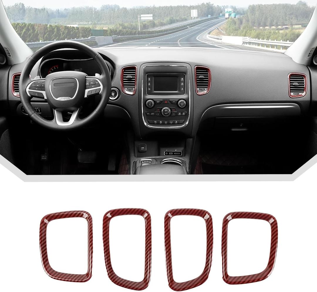 JeCar Red Carbon Fiber Interior Dash Vent Cover Trim Kit Fit for 2011-2020 Dodge Durango Interior Accessories (4pcs)