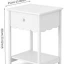 Sliner Scalloped Nightstand with Drawer and Open Shelf, White Nightstand Scalloped Edge Bedside Table 17" x 14" x 24" Modern Minimalist Coquette Night Stand Wooden End Table for Bedroom, 16.93 x 13.78 x 23.62 inches
