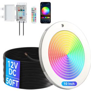 Smart LED Pool Lights for Inground Pool, Wall Mounted, 54W 12V, 10 Inch, 50FT Cord, Remote & App Control, Underwater Swimming Pool Light Fixture for Large Wet Niches