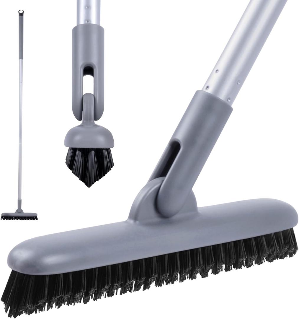 DSV Standard Grout Scrub Brush with Long Handle, 50'' Tile Grout Scrubber, V-Shape Crevice Cleaning Brush for Hard to Reach Areas, 180 Rotation Grout Cleaner for Tile Floors, Baseboards and Corners