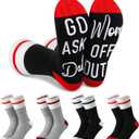 Geyoga 4 Pairs Mother's Day Funny Gifts Socks for Mom - off Duty Socks with Funny Sayings Go Ask Dad Gifts for Women & Mother