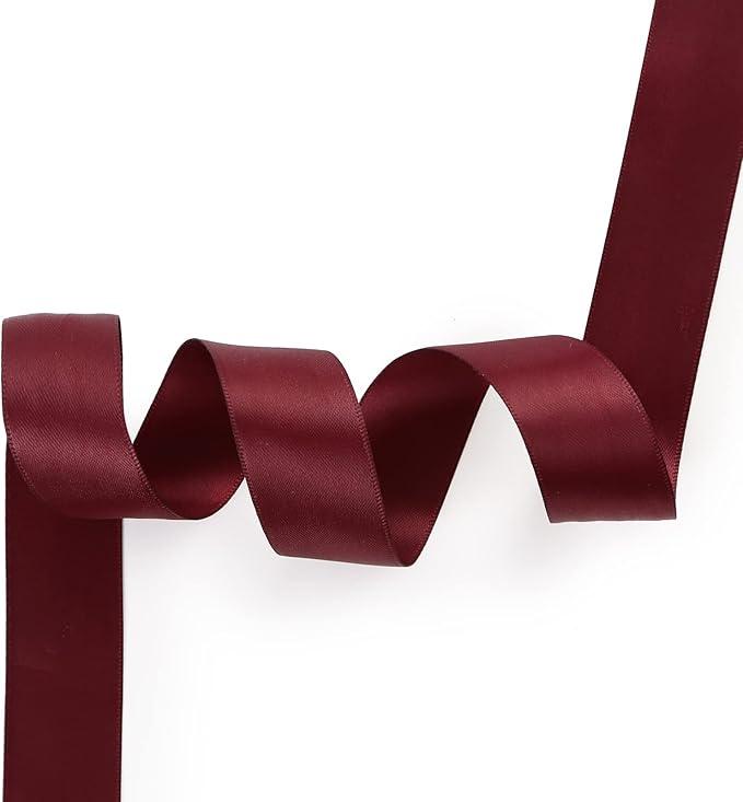  Burgundy Maroon Satin Silk Ribbon - Shiny Double Face 1 Inch  for Gift Wrapping Crafts Wedding Decor Birthday Party Christmas Decorations Bridesmaid Bouquet