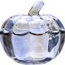 Stella Baic Crystal Pumpkin Jar with Lid, Glass Candy Bowl with Cover for Halloween, Decorative Candy Dish for Home Decor, Party Centerpieces (L, Amber)
