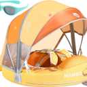 Mambobaby Float with Canopy and Tail New Upgraded Non-Inflatable Baby Pool Float Mambo Float Swim Trainer Solid Infant Swim Float Adjustable Pearl Foam Baby Swim Ring (Doughnut Orange)