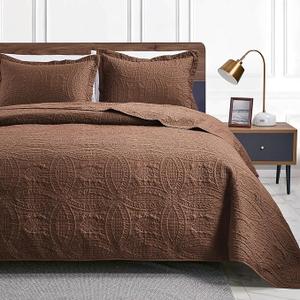 Love's cabin Quilts for Queen Bed Brown Bedspreads Bedding Set - Lightweight Bedspread Comforter - Coin Pattern Bedding Coverlet for All Season - 3 Pieces (1 Quilt, 2 Pillow Shams) Color: Coin Pattern Brown