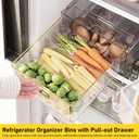 3 Pack Refrigerator Organizer Bins with Pull-out Drawer Stackable Clear Fridge Drawer Organizer Fruit Vegetable Storage Containers for Kitchen Pantry Organization (1 Large+2 Small)