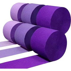 PheiLa Purple Crepe Paper Streamers 6 Rolls 492ft, Crepe Paper Birthday Decorations Purple Paper Party Streamers for DIY Gift Wrapping Wedding Holiday Party Decor, 1.77 Inch x 82 Ft/Roll