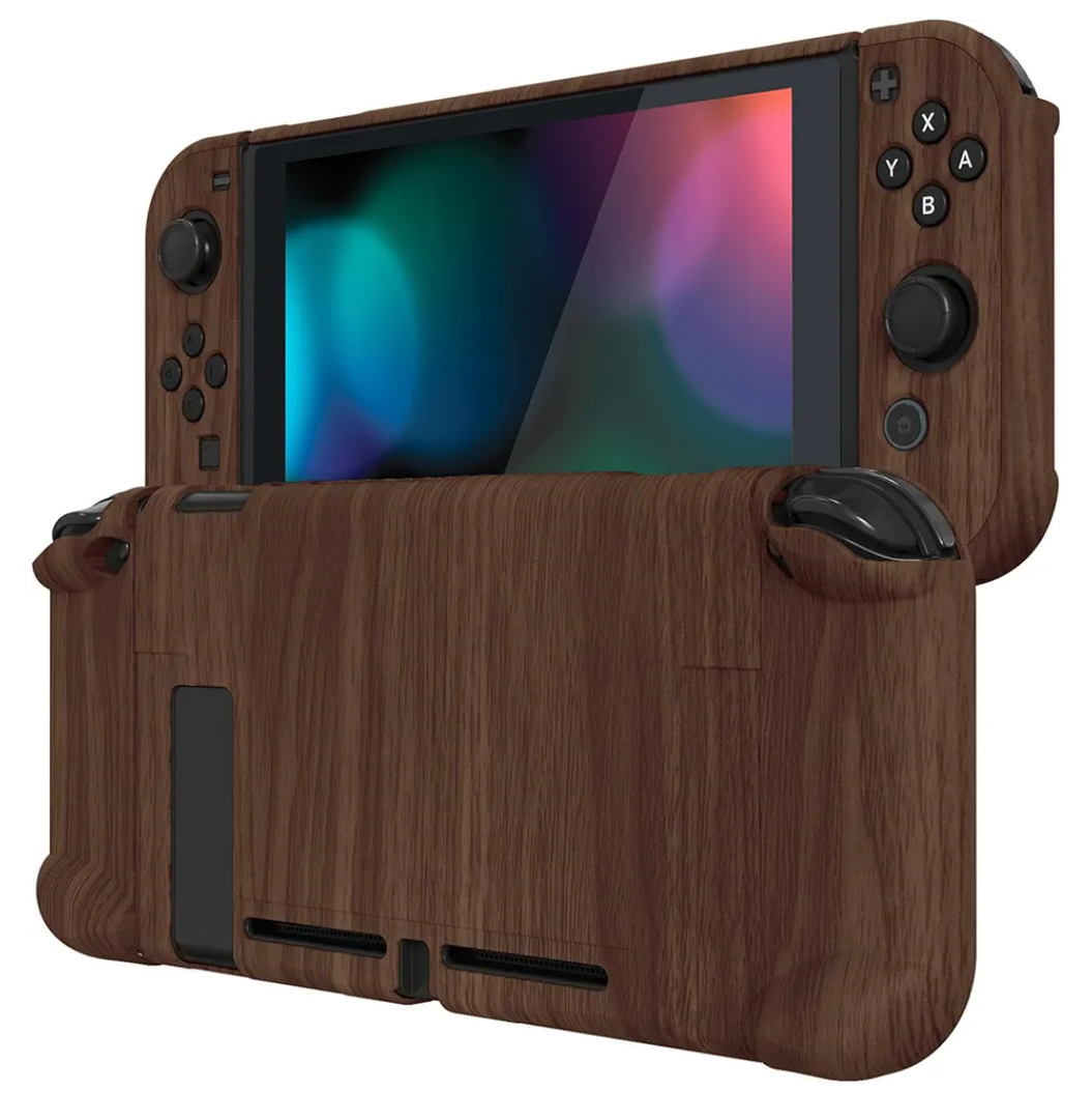eXtremeRate PlayVital Back Cover for Nintendo Switch Console, Handheld Controller Separable Protector Hard Shell for NS Joycon, Customized Dockable Protective Case for Nintendo Switch - Wood Grain
