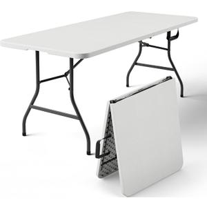 6ft Folding Table, Foldable Picnic Table Portable Table for Indoor Outdoor Use Heavy Duty Plastic Table Camping Table with Carry Handle for Party, BBQ, White