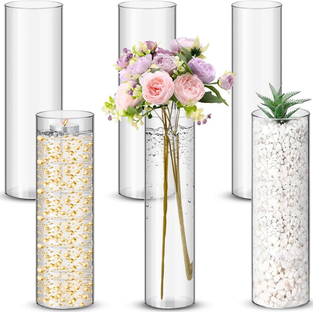 Nuogo 6 Pcs Plastic Clear Cylinder Vase for Home Acrylic Flower Clear Vase Centerpiece for Centerpieces Wedding Party Decorations Opening Round (12 Inch)