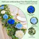 Livole 2Pcs 13 Ft Artificial Flower Garlands Real Touch Fake Floral Silk Blue Rose Garland Hanging Vine for Wedding Table Centerpieces Party Arch Ceremony Garlands Backdrop Decor